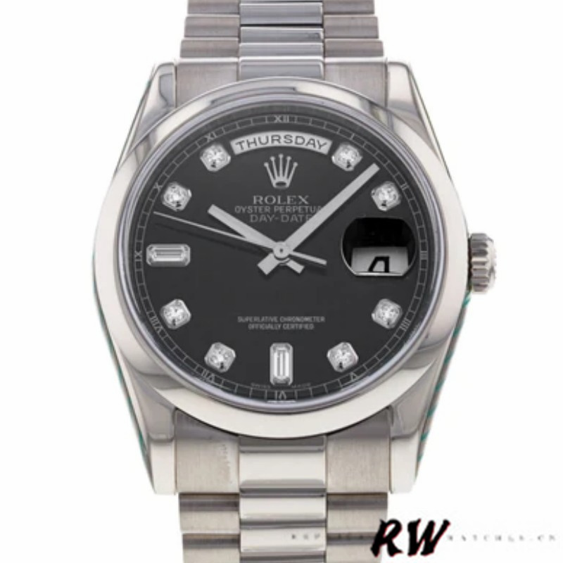 Rolex Day-Date 118209 Black dial white gold 36mm Unisex Replica Watch - Replica Factory