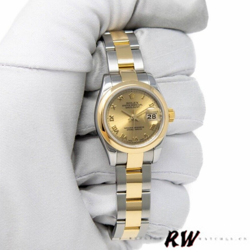 Rolex Datejust 179163 Champagne Roman Dial Domed Dezel 26MM Lady Replica Watch - Replica Factory