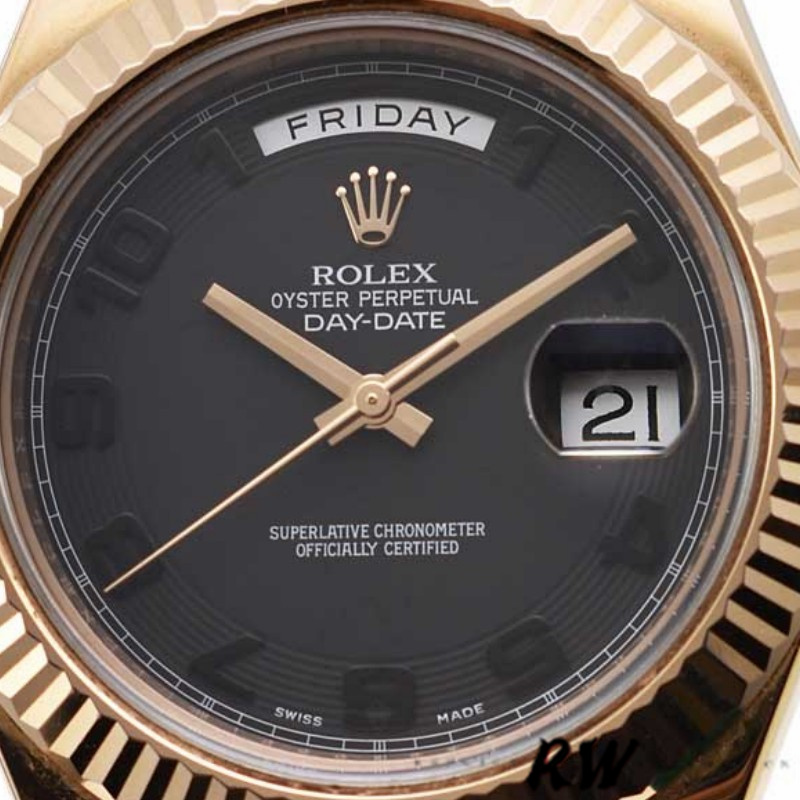 Rolex Day-Date 218235 Black Concentric Arabic Dial Rose Gold 41MM Mens Replica Watch - Replica Factory