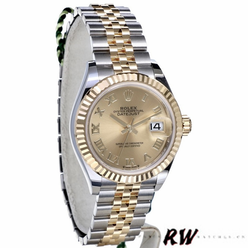 Rolex Datejust 279173 Champagne Roman Numeral Dial Fluted Bezel 28mm Lady Replica Watch - Replica Factory