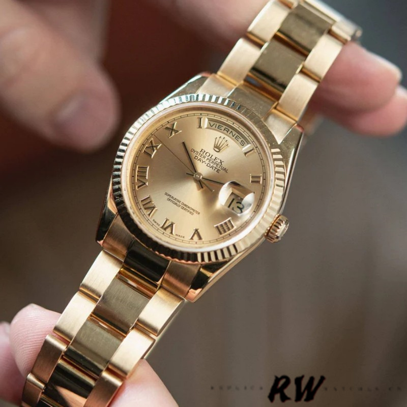 Rolex Day-Date 118238 Champagne Dial Yellow gold 36mm Unisex Replica Watch - Replica Factory