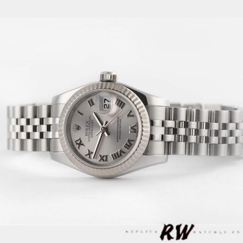 Rolex Datejust 179174 Rhodium Grey Dial Fluted Bezel 26MM Lady Replica Watch - Replica Factory