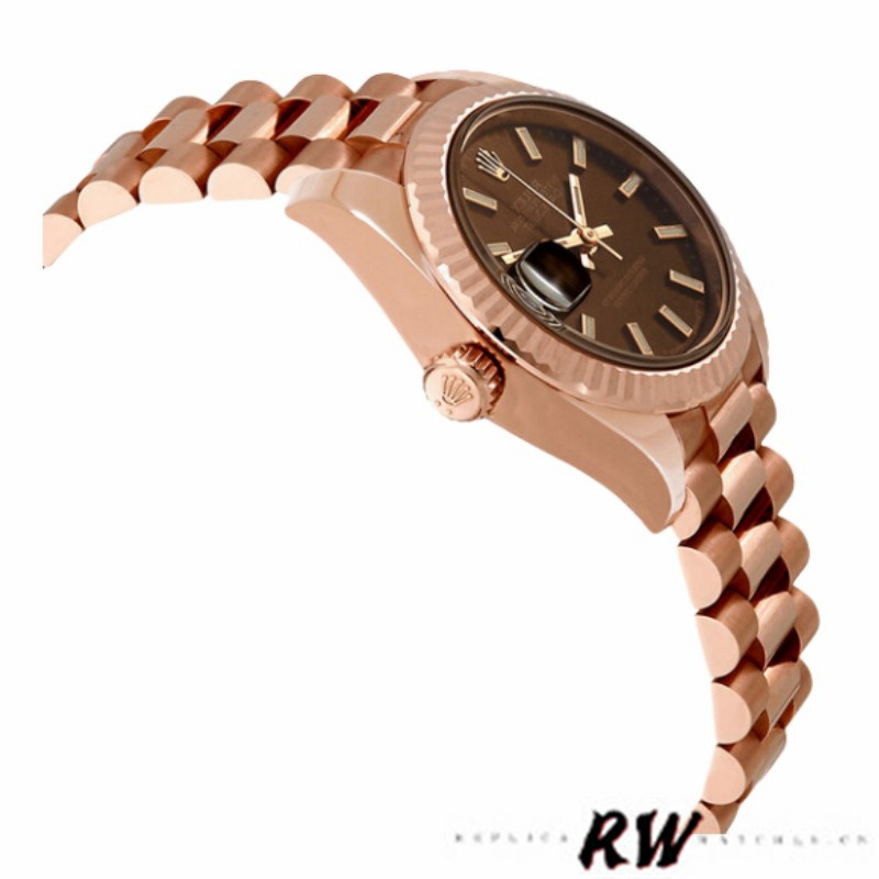 Rolex Datejust 279175 Chocolate Index Dial Fluted Bezel 28mm Lady Replica Watch - Replica Factory