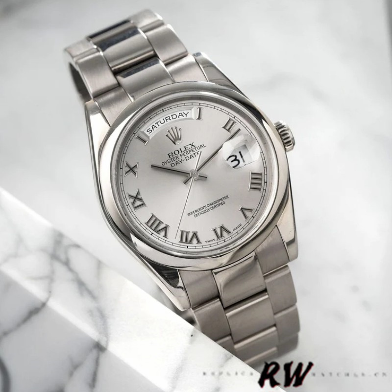 Rolex Day-Date 118209 Silver Roman Numerals Dial Automatic 36mm Unisex Replica Watch - Replica Factory