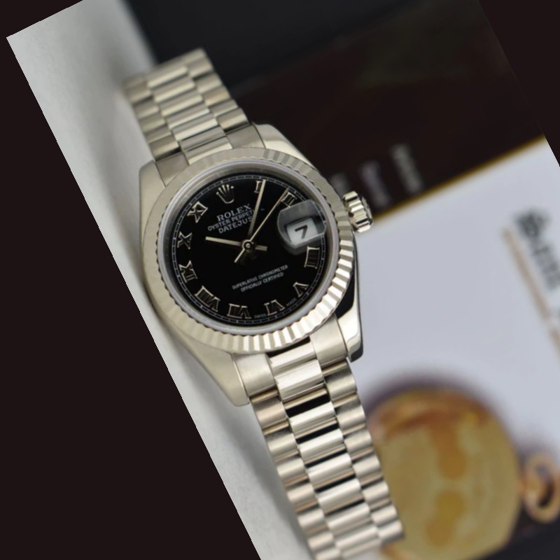 Rolex Datejust 179179 Black Roman Numeral Dial Fluted Bezel 26MM Lady Replica Watch - Replica Factory