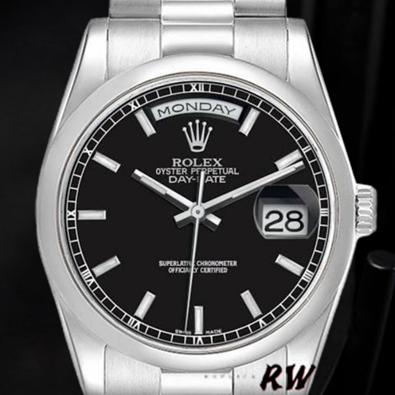 Rolex Day Date 118206 Platinum Black Dial 36mm Unisex Replica Watch - Replica Factory