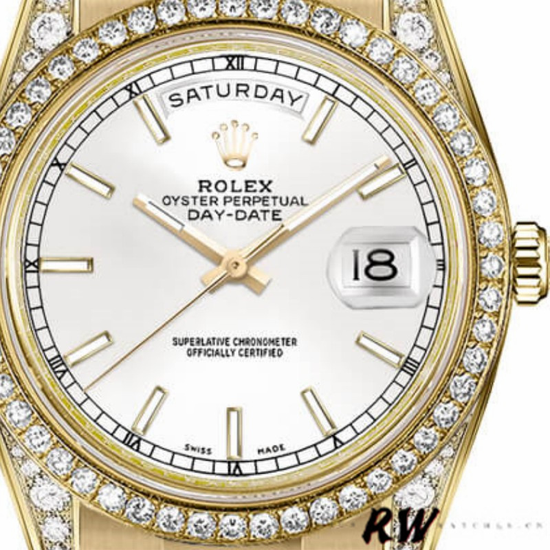 Rolex Day-Date 118388 Yellow Gold White Dial 36MM Unisex Replica Watch - Replica Factory