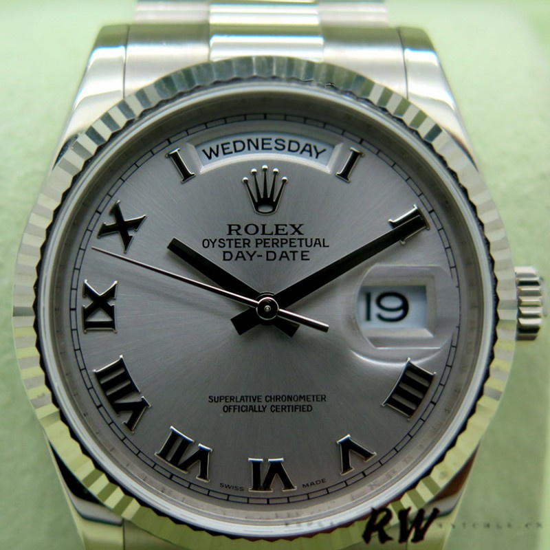 Rolex Day-Date 118239 Rhodium Roman Dial white gold 36mm Unisex Replica Watch - Replica Factory