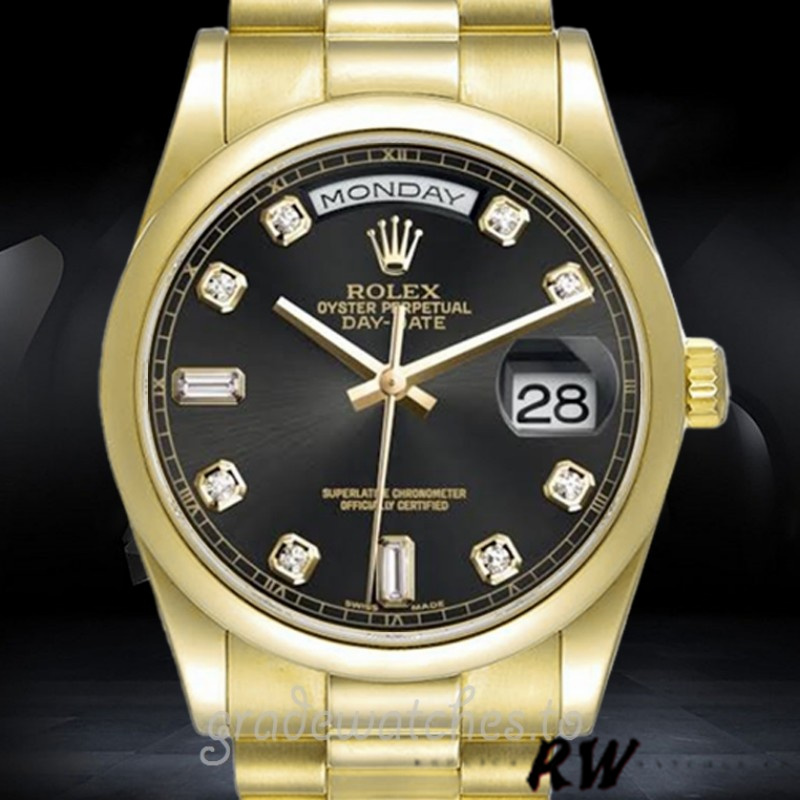 Rolex Day-Date 118208 Black Diamond Dial 36mm Unisex Replica Watch