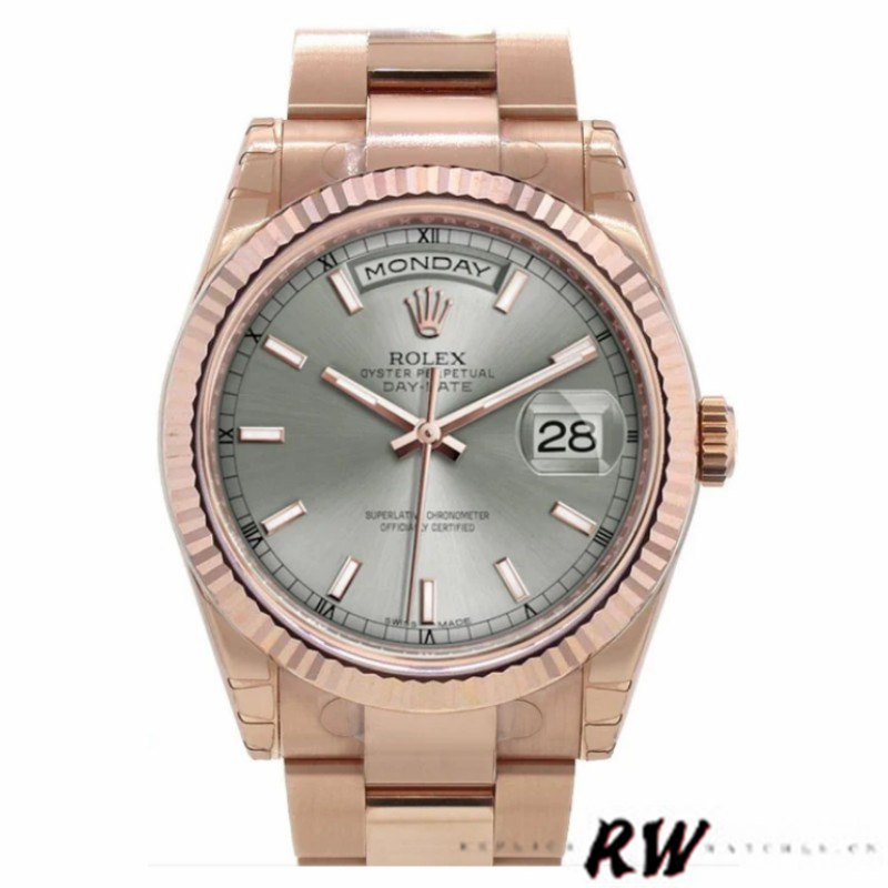 Rolex Day-Date 118235 Rhodium Grey Dial 36mm Unisex Replica Watch - Replica Factory