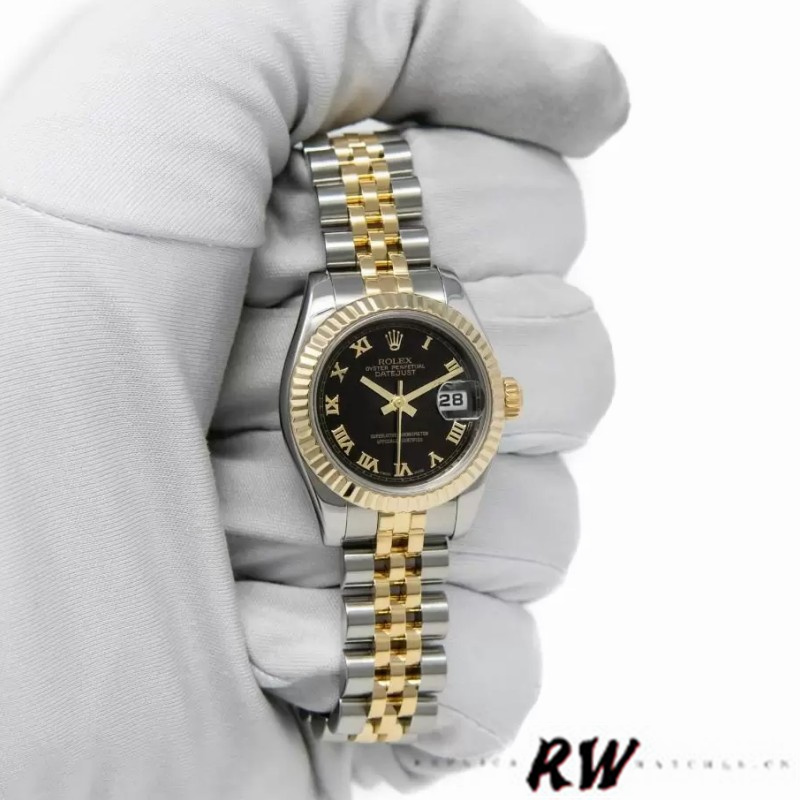 Rolex Datejust 179173 Black Dial Fluted Bezel 26MM Lady Replica Watch - Replica Factory