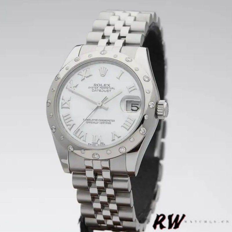 Rolex Datejust 178344 Stainless Steel White Roman Numeral Dial 31MM Lady Replica Watch - Replica Factory