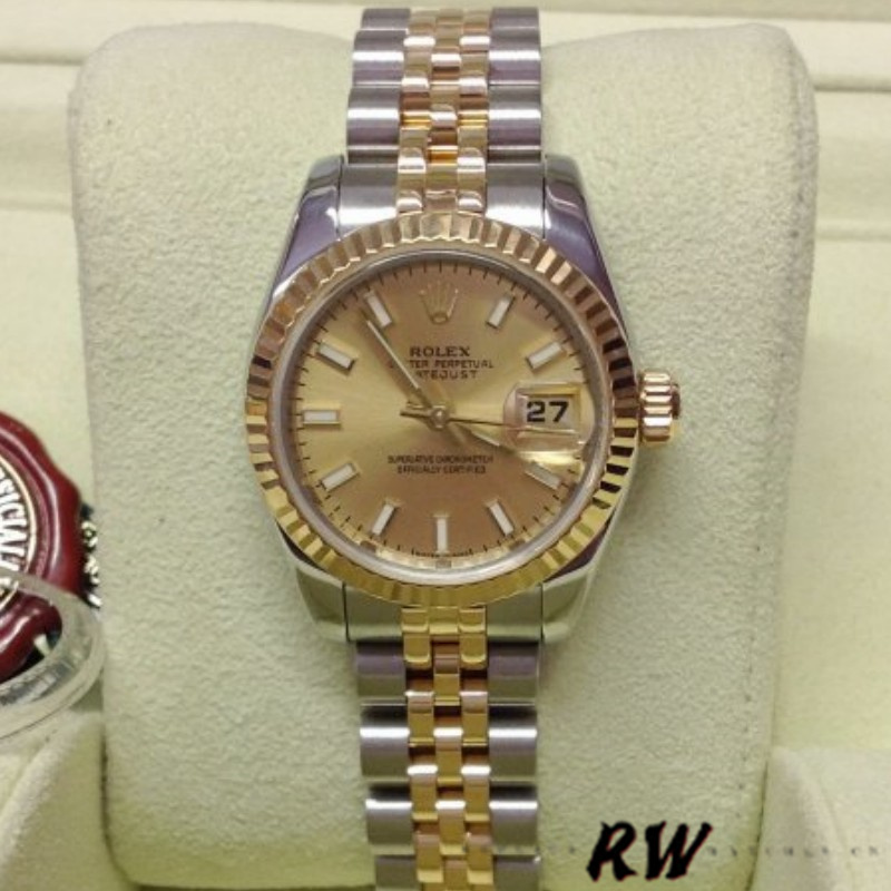 Rolex Datejust 179173 Champagne Index Dial Fluted Bezel 26MM Lady Replica Watch - Replica Factory