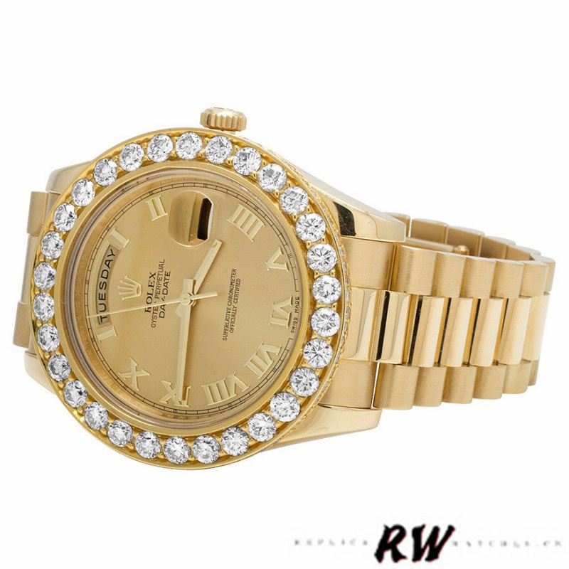 Rolex Day-Date 218348 Champagne Roman Dial 41MM Mens Replica Watch - Replica Factory