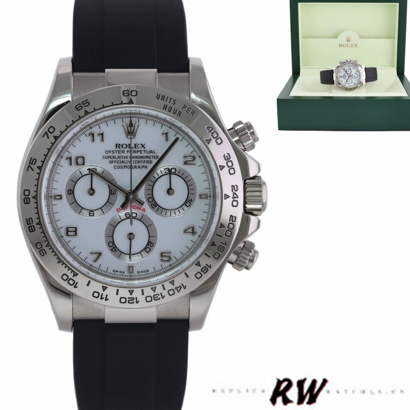 Rolex Daytona 116519 white Arabic dial Black Rubber strap 40mm Mens Replica Watch - Replica Factory