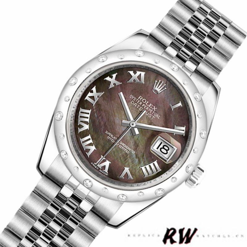 Rolex Datejust 178344 Black MOP Roman Dial 31MM Lady Replica Watch - Replica Factory