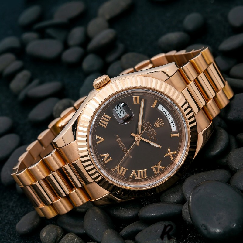 Rolex Day-Date 218235 Chocolate Brown Dial Rose Gold 41MM Mens Replica Watch - Replica Factory