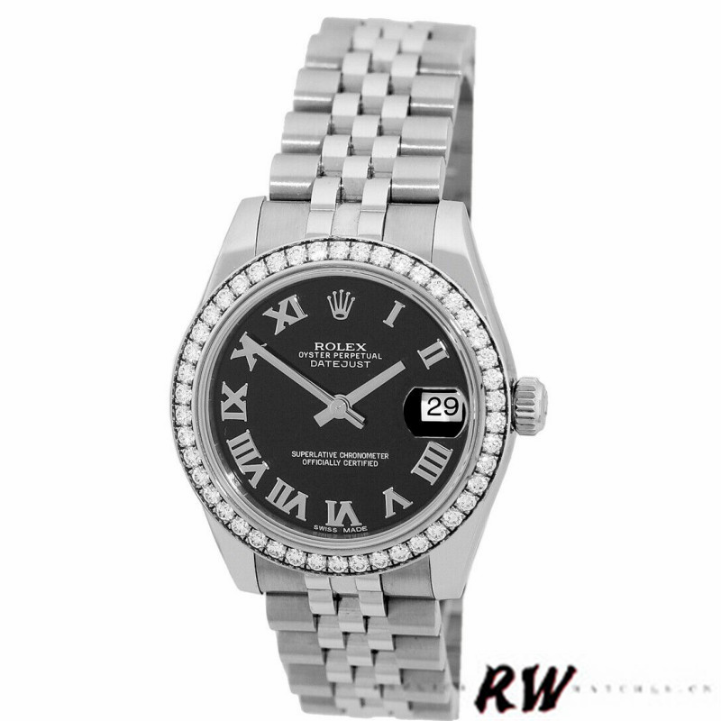 Rolex Datejust 178384 Stainless Steel Black Roman Dial 31MM Lady Replica Watch - Replica Factory