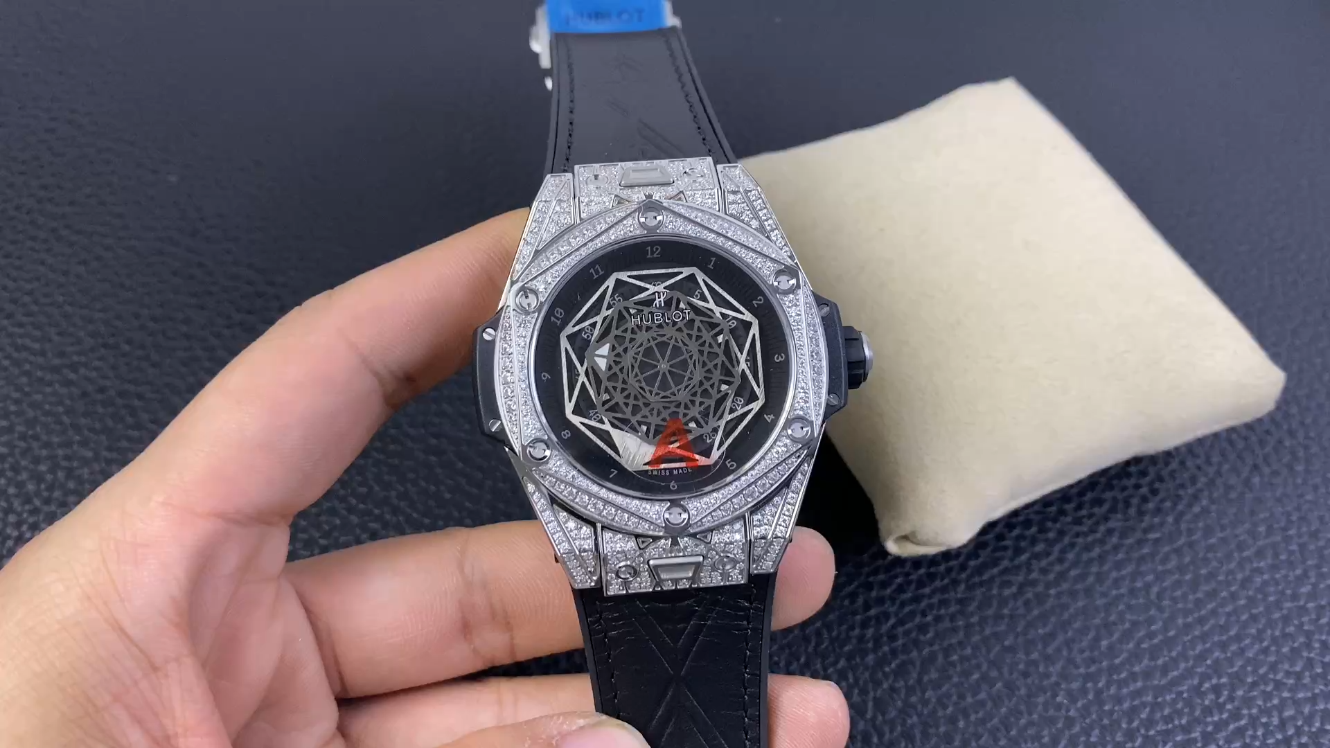 On-hand front view of Hublot Big Bang 465.SS.1117.VR.1704.MXM18 showing dial details. - Video