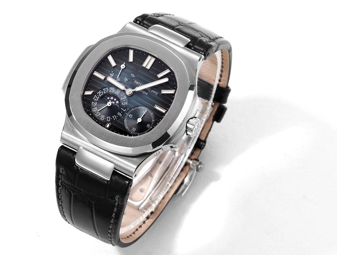 Patek Philippe Nautilus Moon Phases Rose & White Gold Slate Blue Sunburst 5712GR 001 - Replica Factory
