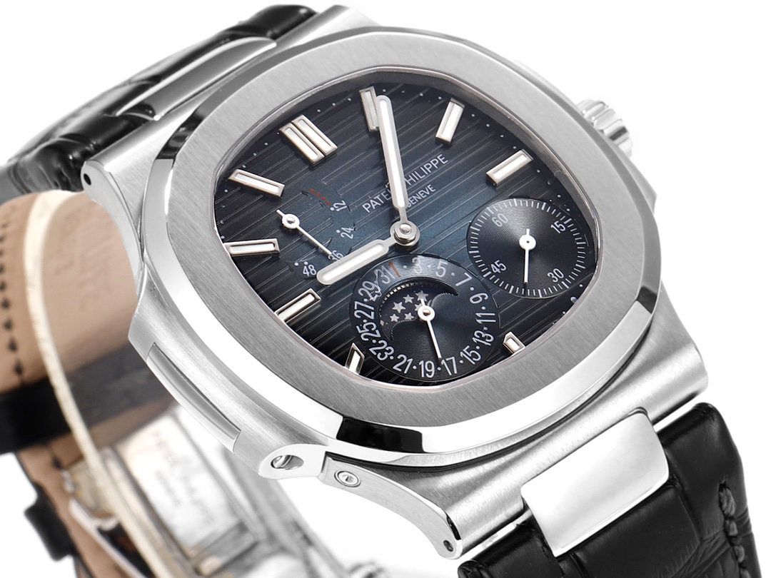 Patek Philippe Nautilus Moon Phases Rose & White Gold Slate Blue Sunburst 5712GR 001 - Replica Factory