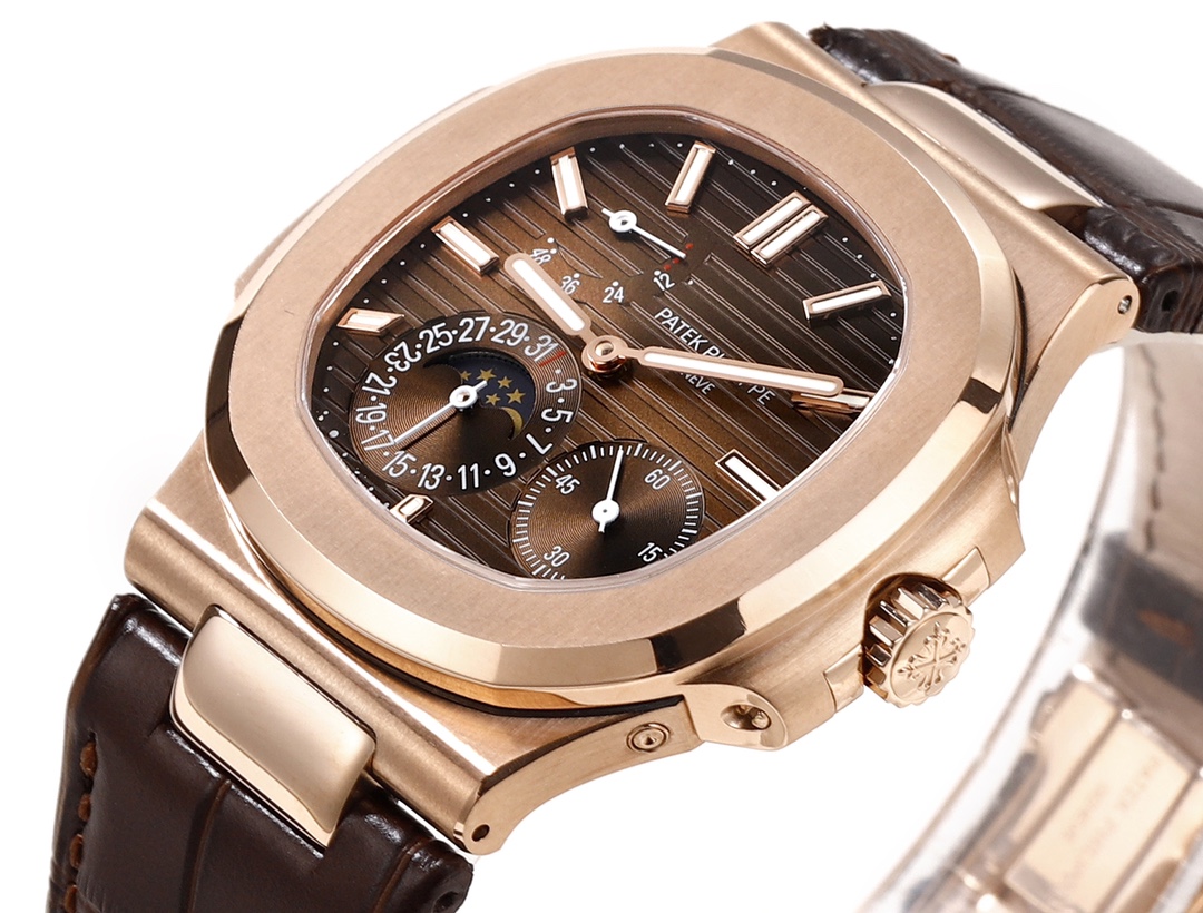 Patek Philippe Nautilus Moon Phases Rose & White Gold Slate Brown Dial 5712GR 001 - Replica Factory