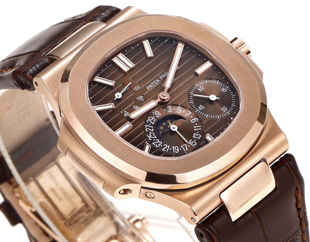 Patek Philippe Nautilus Moon Phases Rose & White Gold Slate Brown Dial 5712GR 001 - Replica Factory