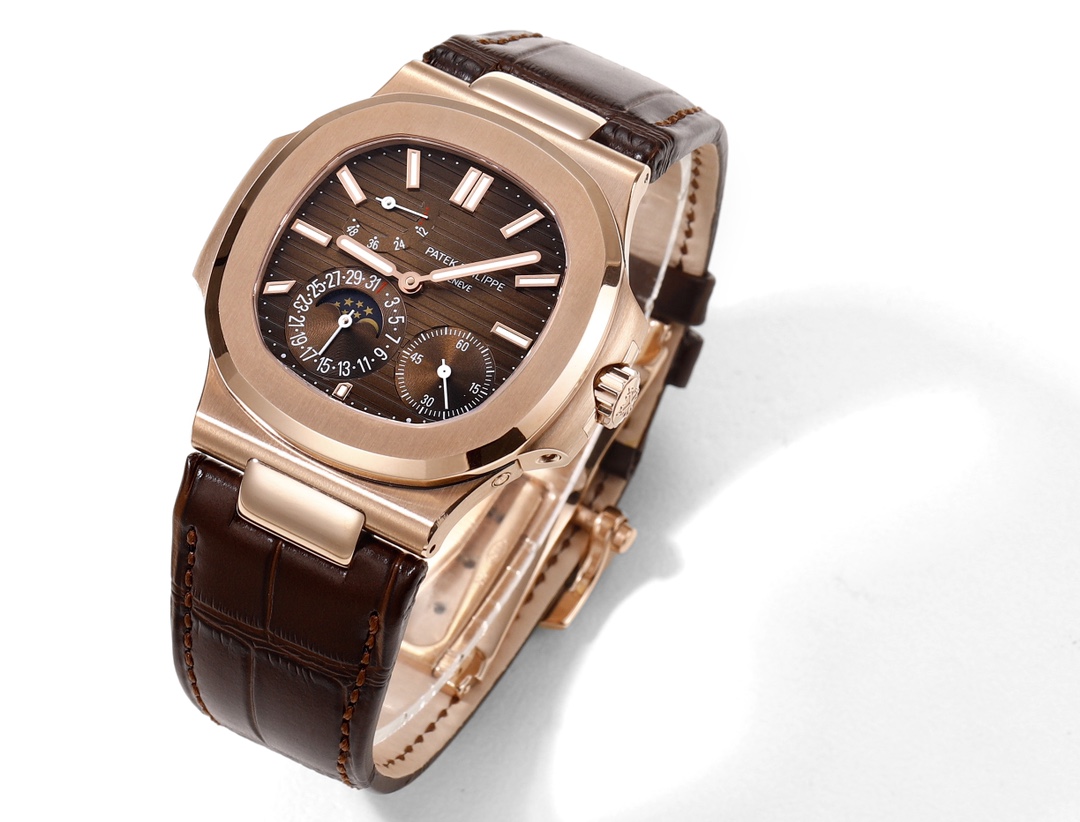 Patek Philippe Nautilus Moon Phases Rose & White Gold Slate Brown Dial 5712GR 001 - Replica Factory