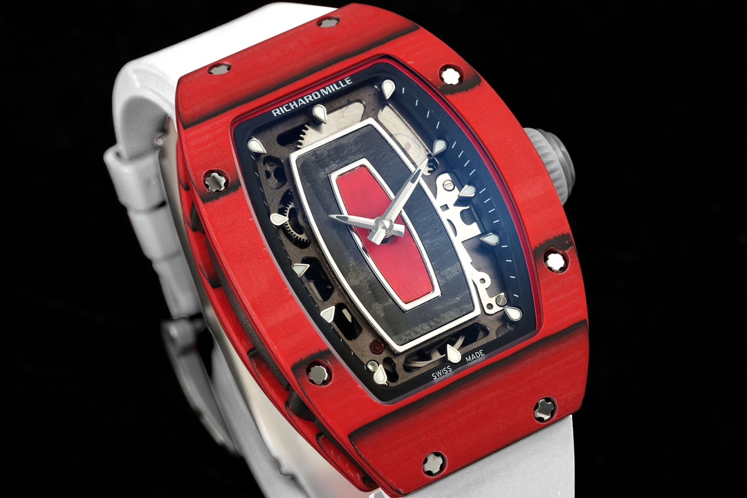 Richard Mille RM07-01 Racing Red Carbon White Rubber Strap 46mm Ladies Watch