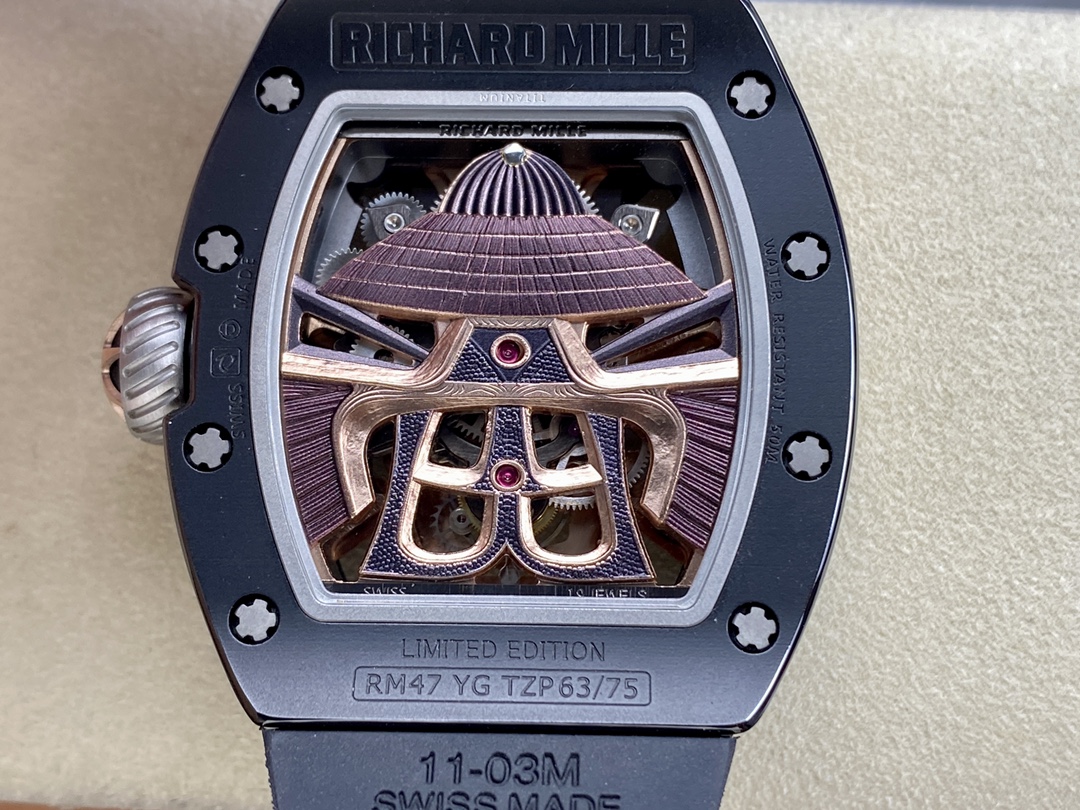 Richard Mille RM47 Edition Tourbillon Skeleton Black Ceramic Casing Watch - Replica Factory