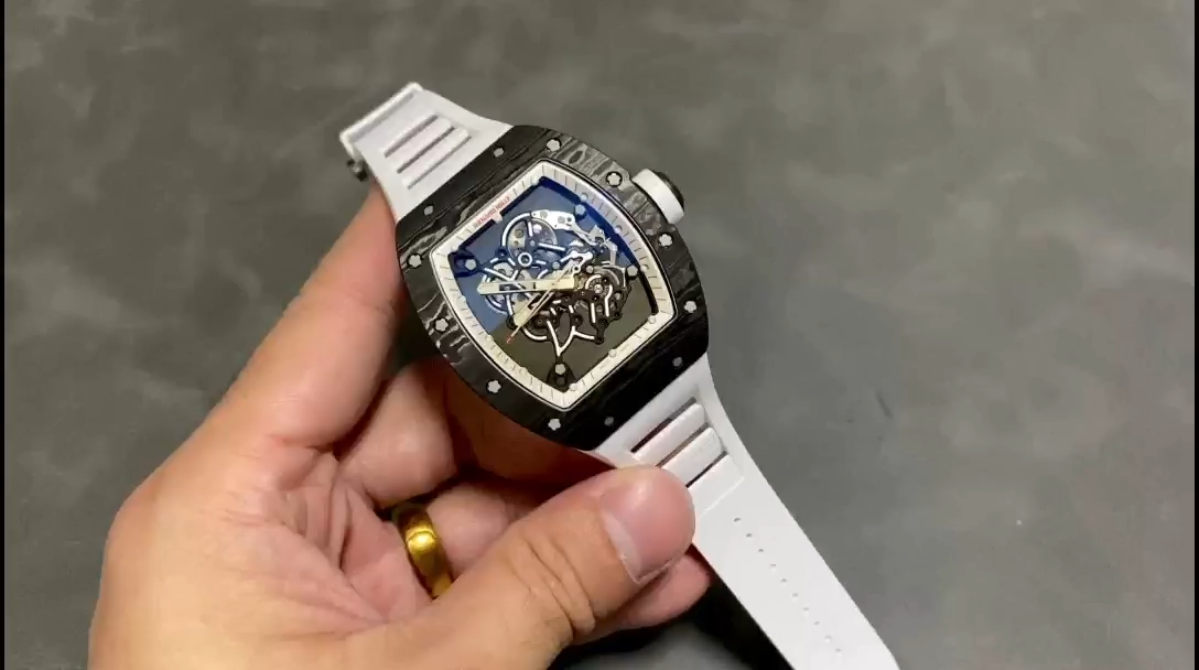 Richard Miller RM 055 RMUL2 NTPT Carbon Fiber White Rubber Strap