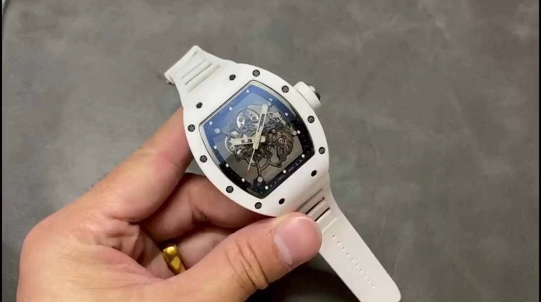 Richard Miller RM 055 RMUL2 NTPT Carbon Fiber Black Mark White Rubber Strap - Replica Factory