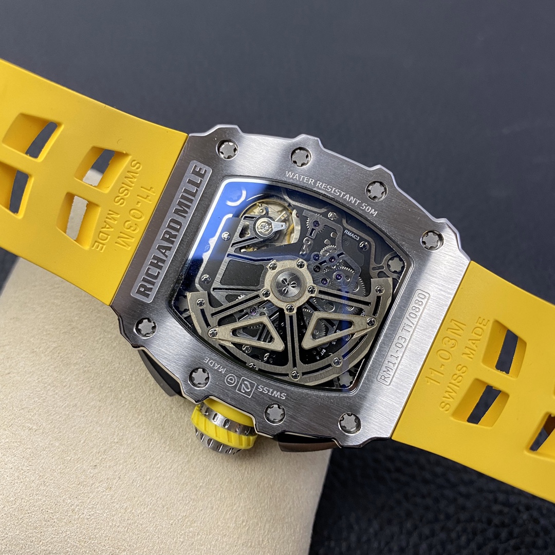 Richard Mille RM 11 03 Titanium Skeleton Dial Yellow Strap - Replica Factory