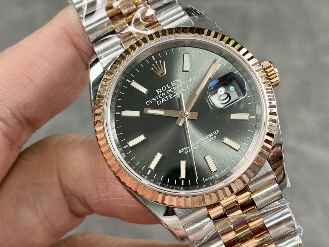 Rolex DateJust 126231 Two-Tone SS Rose Gold Grey Rhodium Dial - Replica Factory