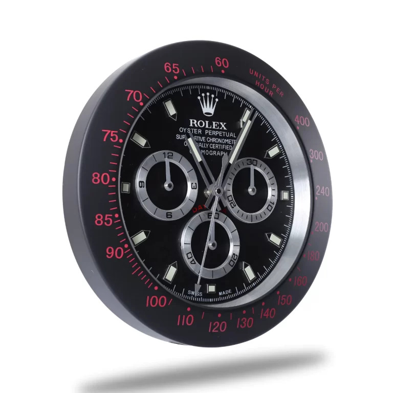Rolex Daytona Silver Mark Black Wall Clock