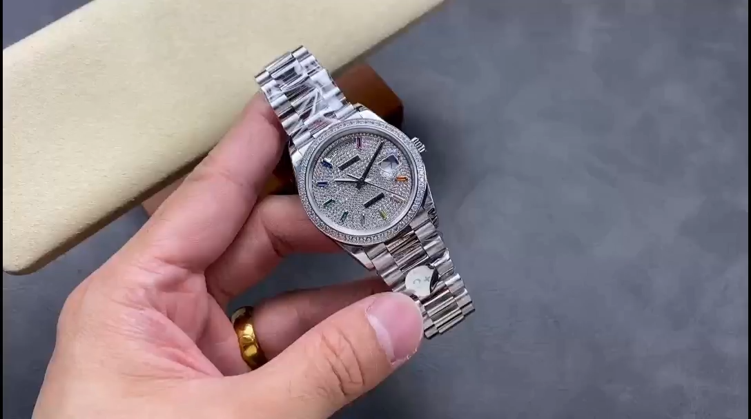 Rolex Day Date 36mm White Gold 128349RBR 0006 Pave Rainbow - Replica Factory