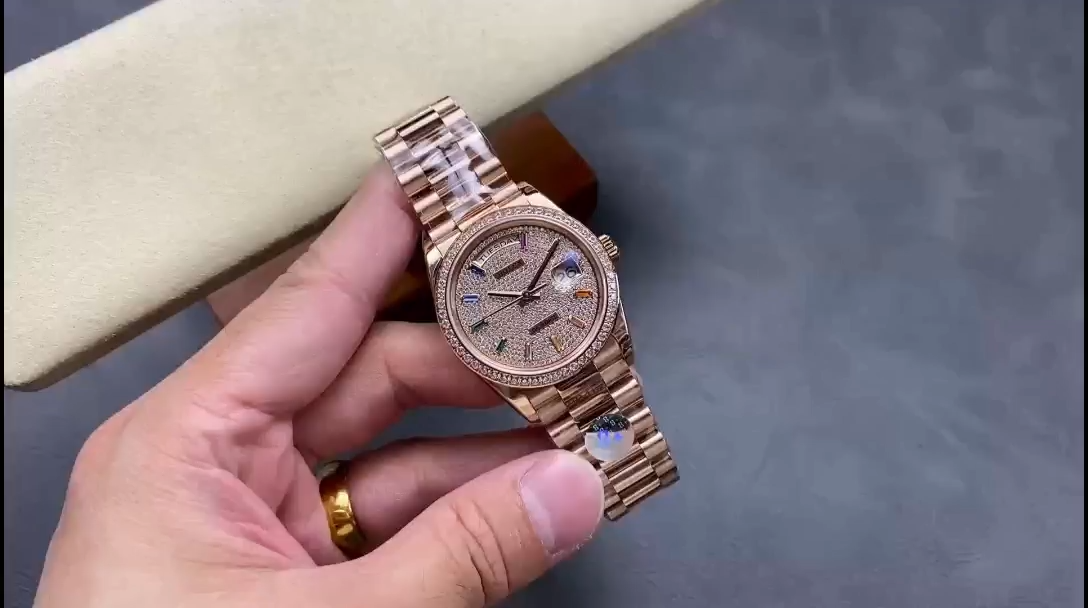 Rolex Day Date 36mm 128345RBR 0042 Diamond Paved Dial President Watch