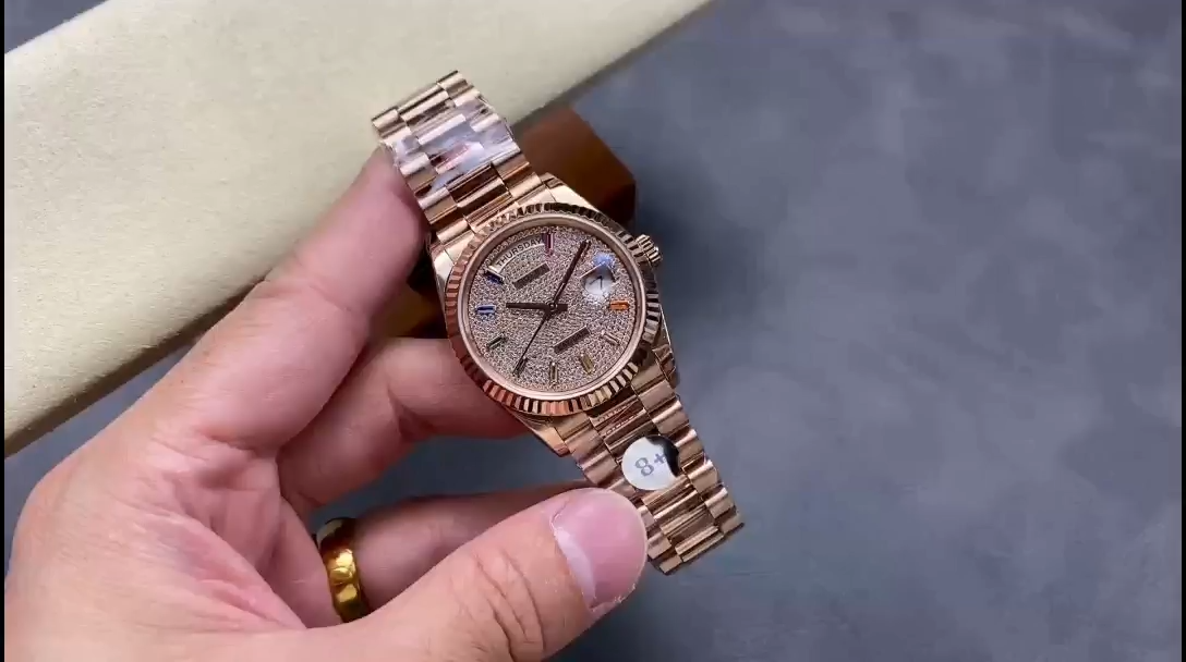 Rolex Day Date 36 Diamond Paved Dial Fluted Bezel 18K Everose gold 128235 0039 President Watch