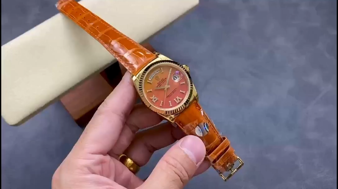 Rolex Day-Date 128238 Fluted Bezel Carnelian dial 36MM Unisex Replica Watch - Replica Factory
