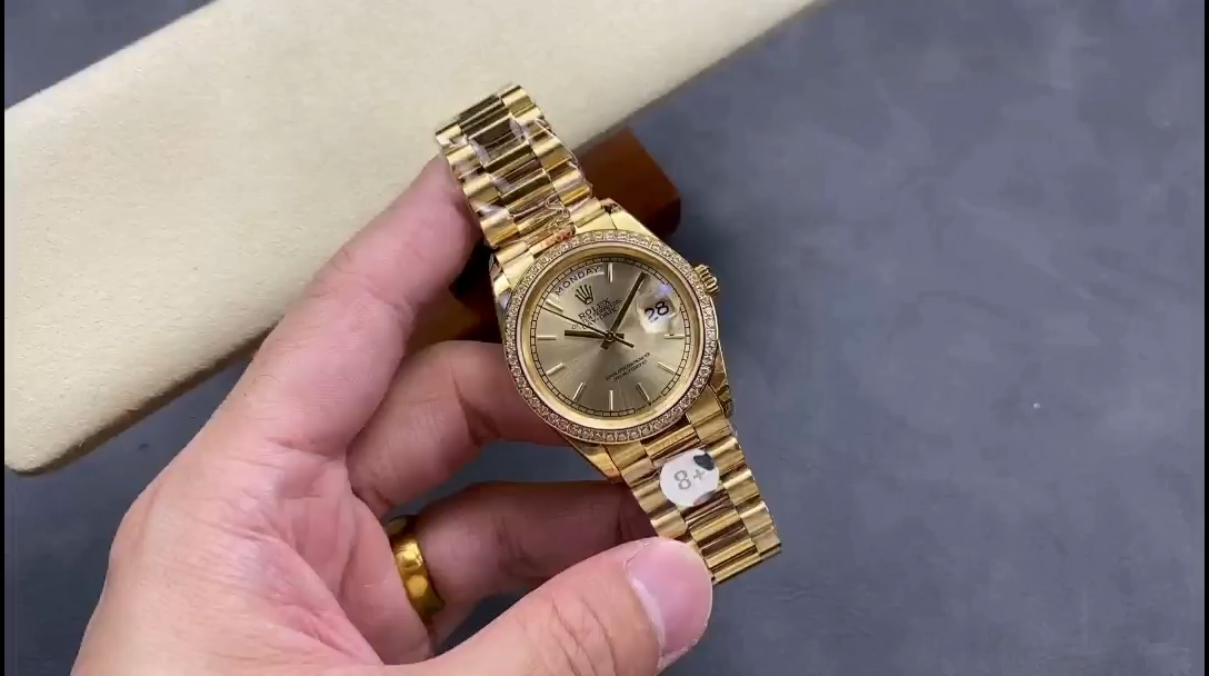 Rolex Day-Date 128348RBR Champagne Index Dial Yellow Gold 36MM Unisex Replica Watch - Replica Factory