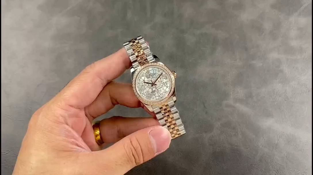 Rolex Datejust 31 Rose Gold Silver Floral Motif Diamond Dial Diamond Bezel m278381rbr 0032