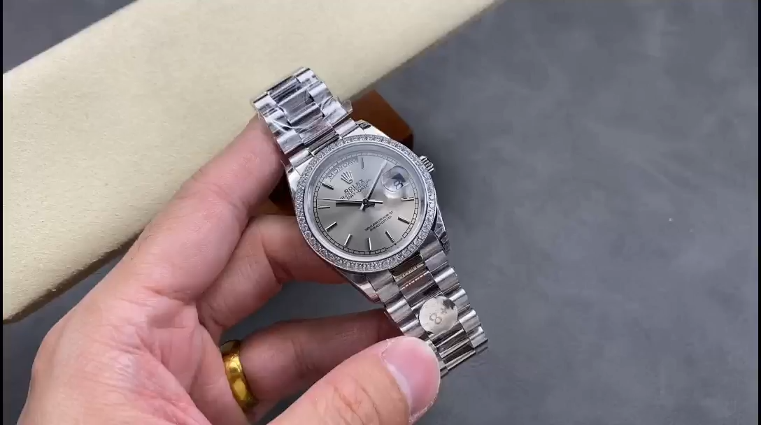 Rolex Day Date 36mm Platinum and Diamonds Bezel 128396tbr 0004