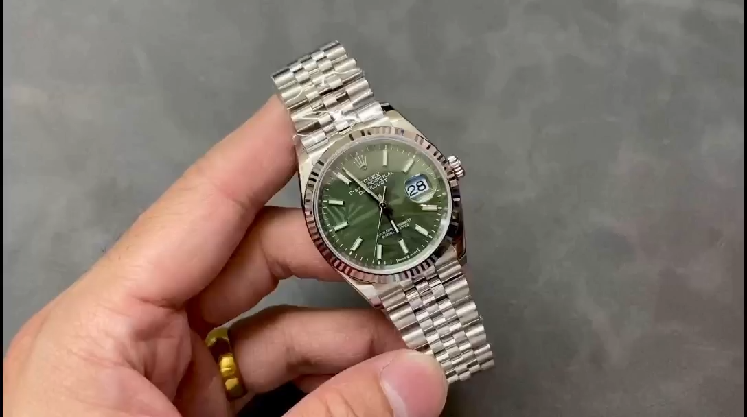 Rolex Datejust 126234 Olive Green Palm Motif Dial 36MM Unisex Replica Watch - Replica Factory
