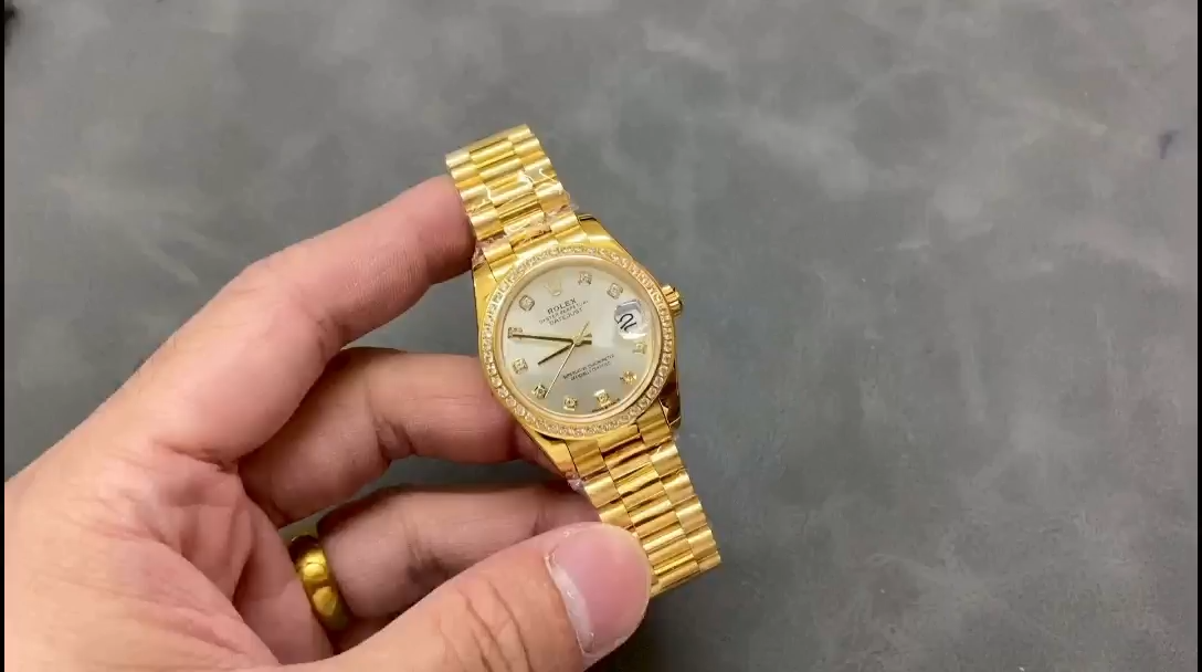 Rolex Datejust 31 Yellow Gold Silver Diamond Dial Diamond Bezel M278288RBR 0028 Women's Watch