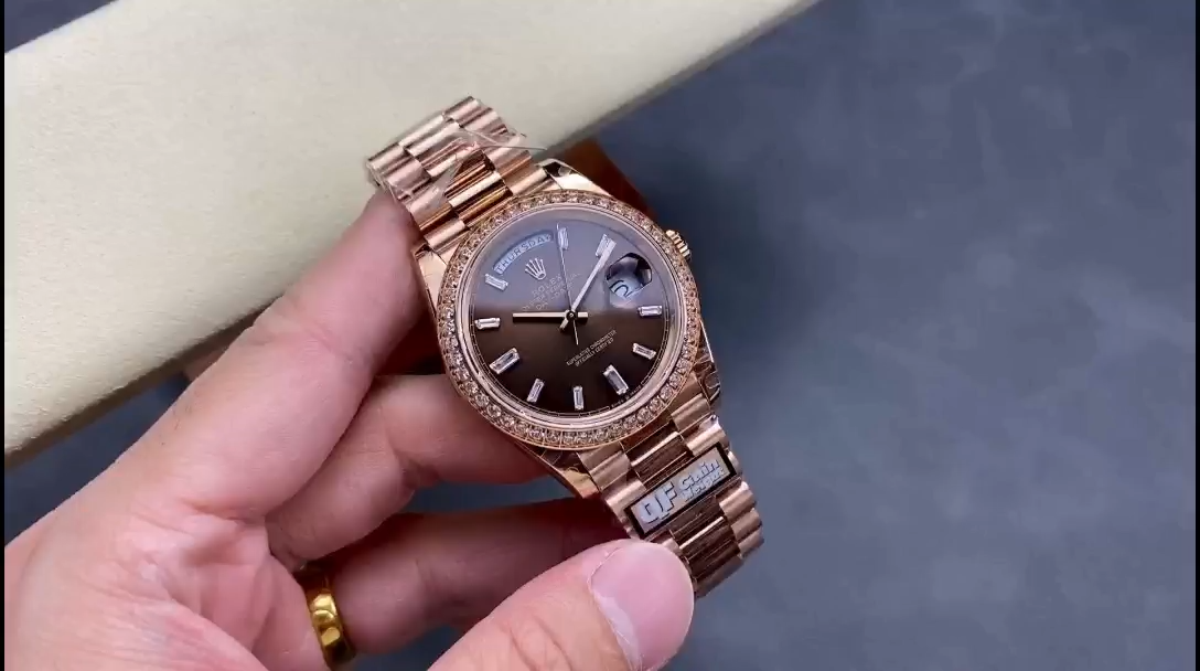 Rolex Day-Date 228345RBR Chocolate Brown Diamond Dial Diamond Bezel 40mm Mens Replica Watch