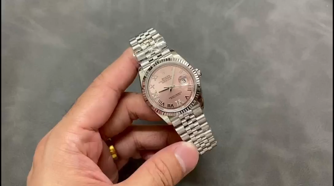 Rolex Datejust 126234 Fluted Bezel Pink Roman Dial 36MM Unisex Replica Watch - Replica Factory