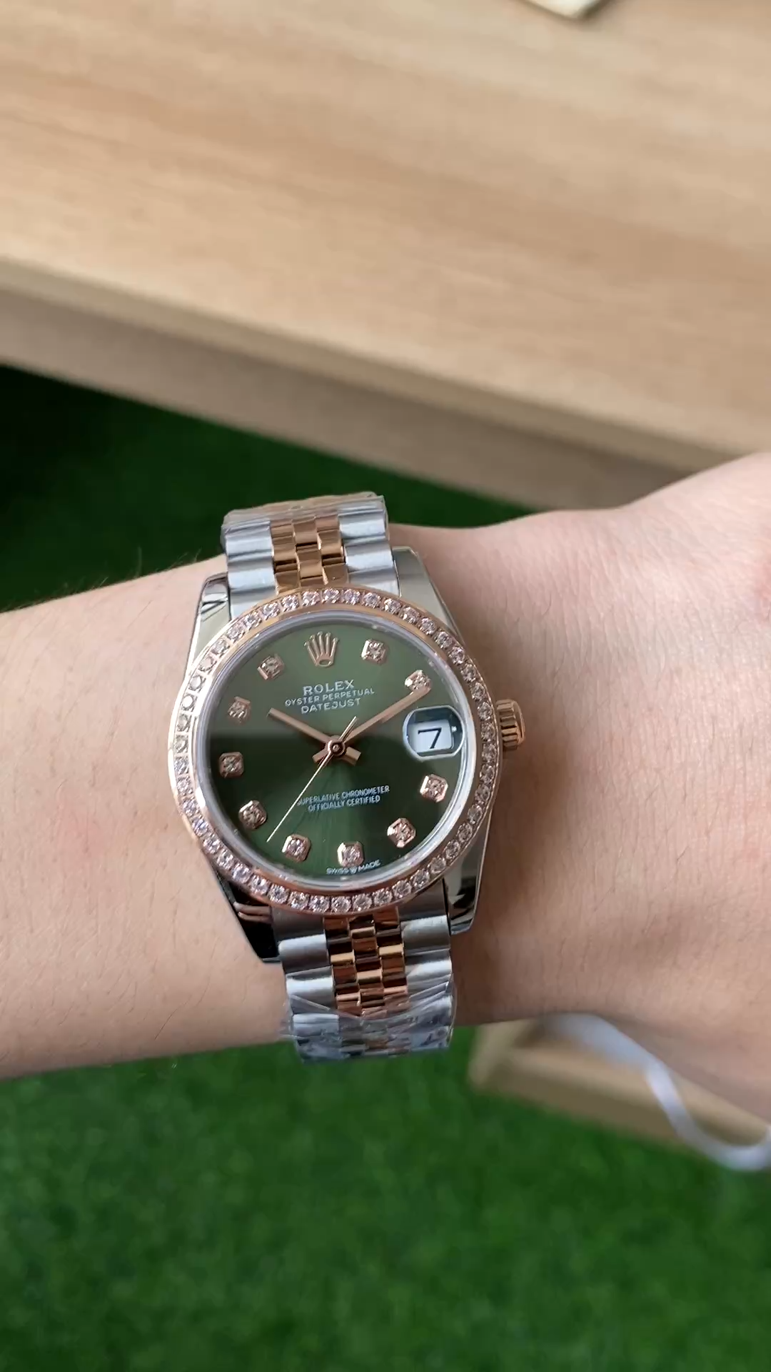 Rolex Datejust Olive Green Diamond Steel & Rose Gold 279381RBR 0007 Lady Watch