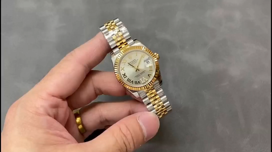 Rolex Datejust 31 Stainless Steel and Yellow Gold Silver Pave Roman Dial m278273 0004 Women's Watch - Replica Factory