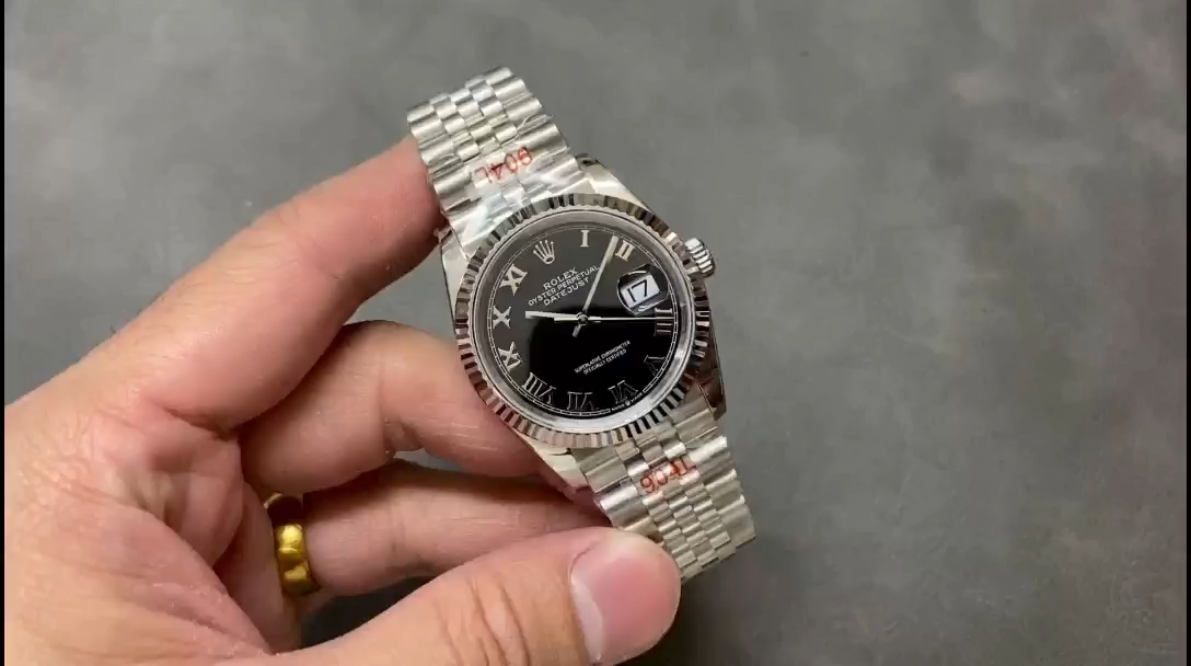 Rolex Datejust 116234 Stainless Steel Fluted Bezel Black Roman Dial 36mm Mens Replica Watch - Replica Factory