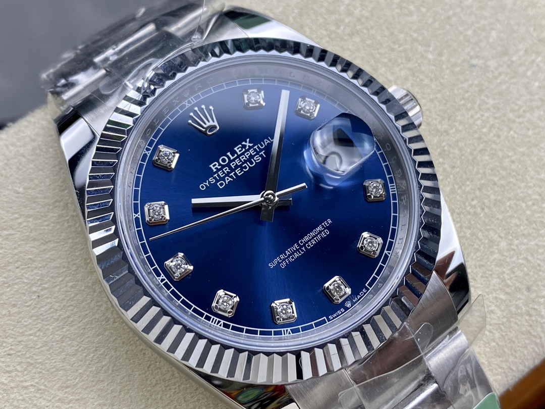 Rolex Datejust 126334 0015 Fluted Bezel Blue Diamond Dial 41MM Mens Replica Watch